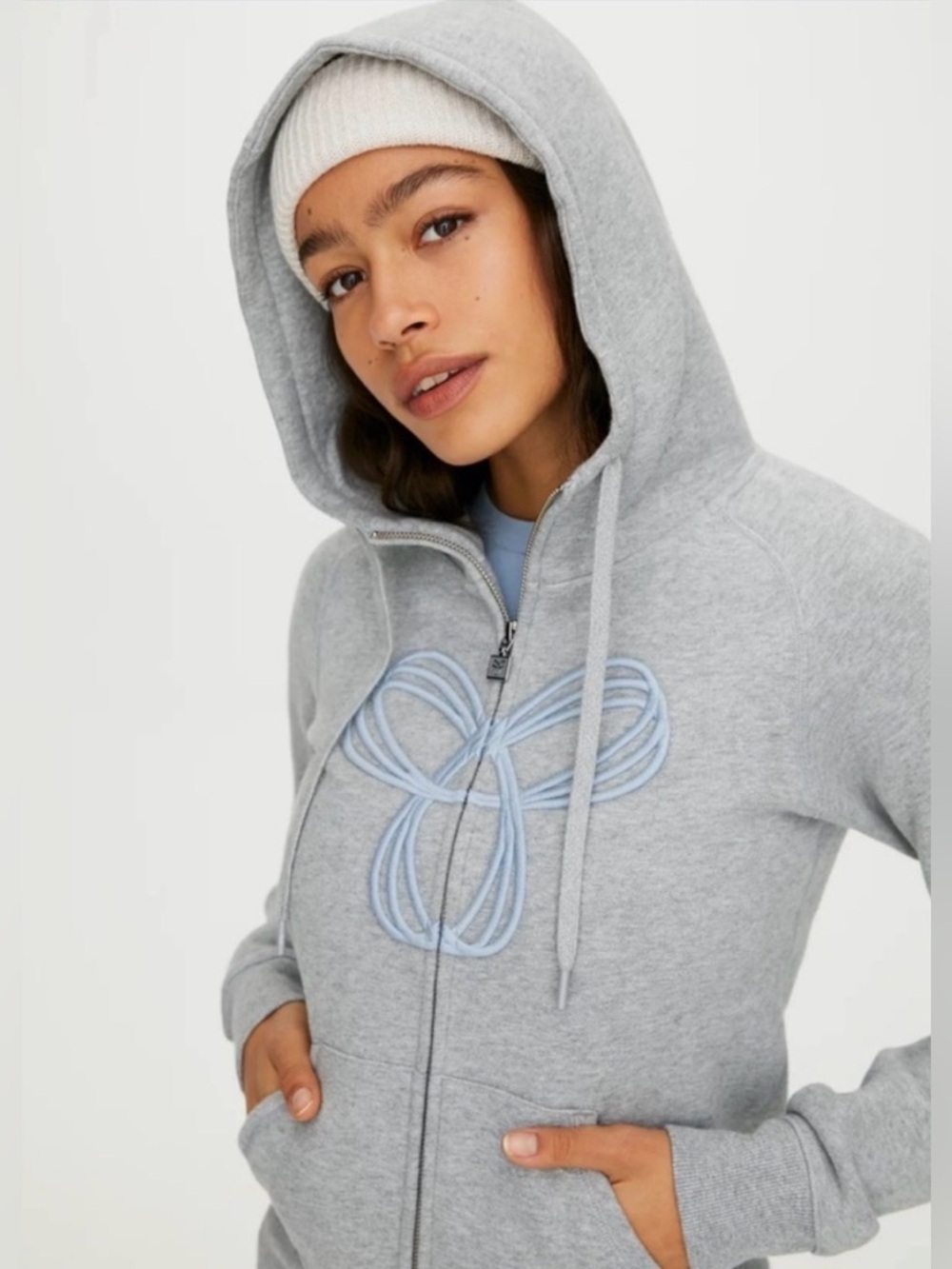 TNA Aritzia "Baltic" Full-Zip Hoodie – Heathered Grey & Blue